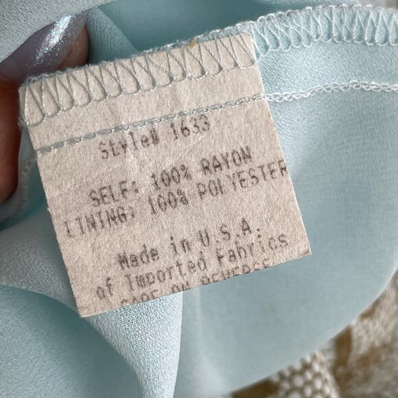 Vintage Danielle Dahan Ruffle Front Midi Dress Blue Brown 90s Women’s Size S - Picture 8 of 9